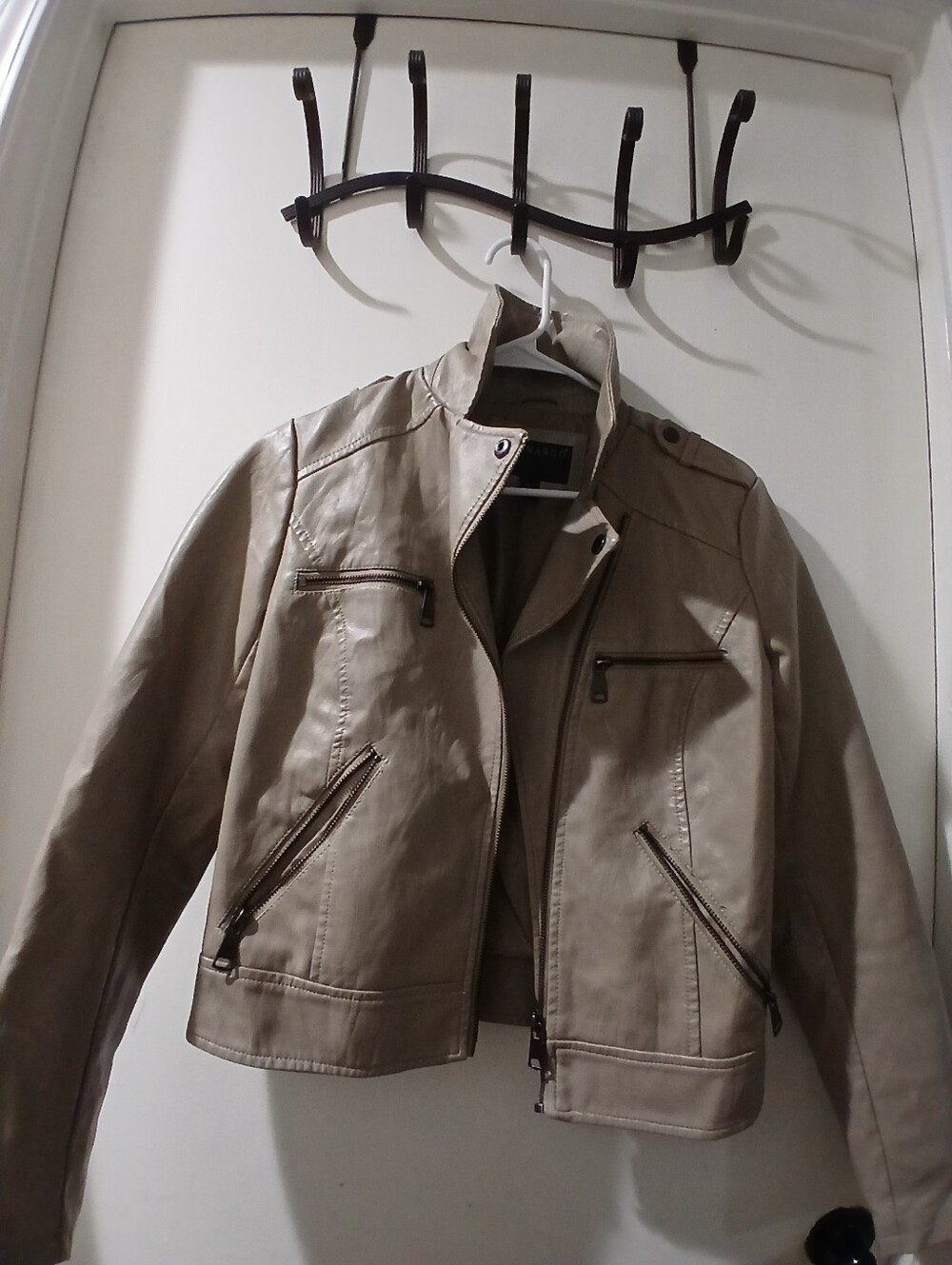 Womens Taupe Faux Leather Moto Jacket